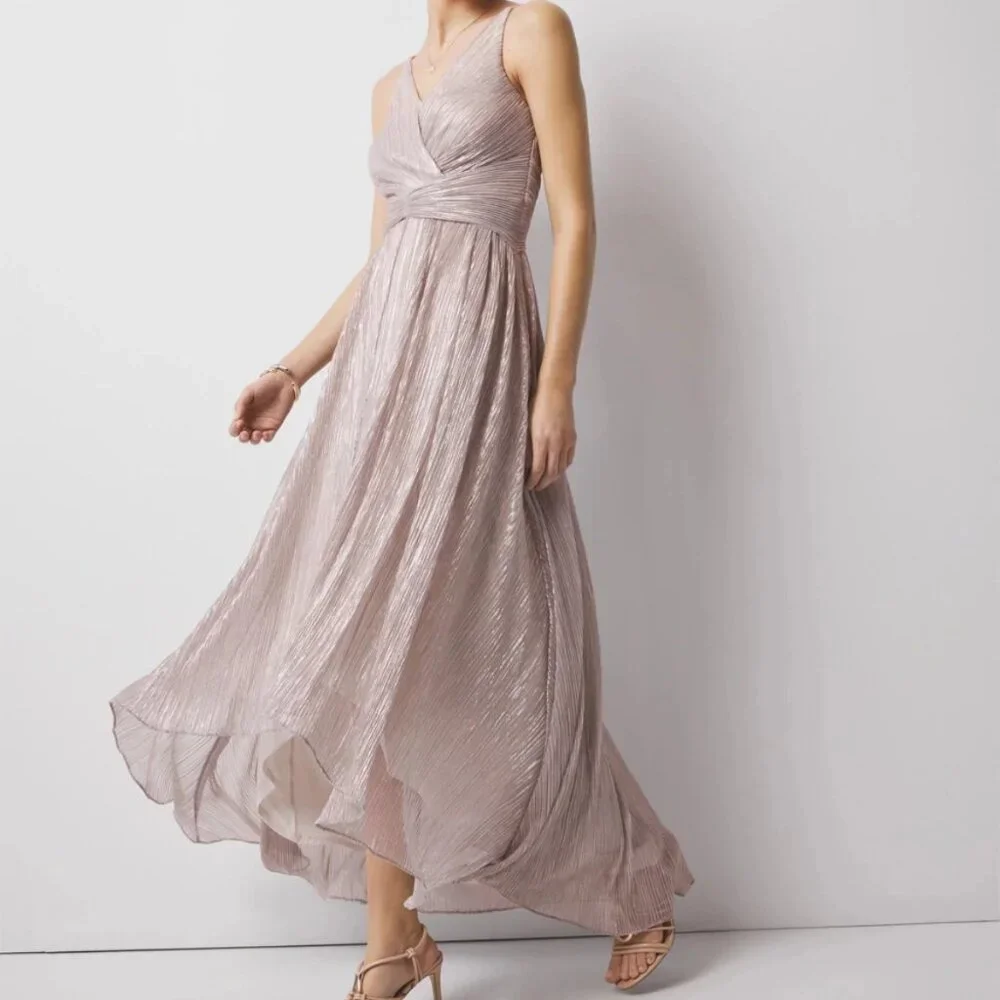 nwt WHITE HOUSE BLACK MARKET metallic pink twist front midi dress 4 8 - Picture 2 of 4